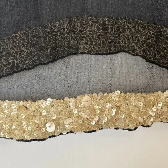 Vintage Shag Black Cream Sequin Embellished Blouse Top - Picture 14 of 16